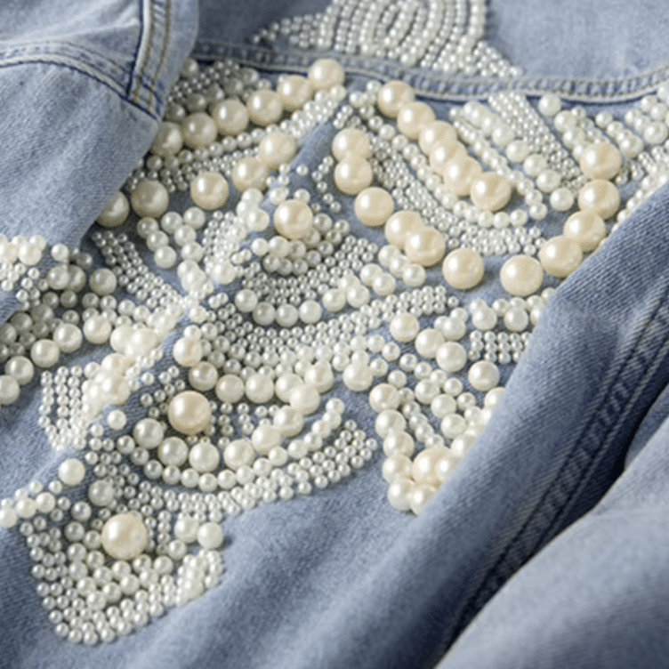 Veste western bleue en jean perles sur dos et manches (3)