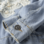 Veste western bleue en jean perles sur dos et manches (4)