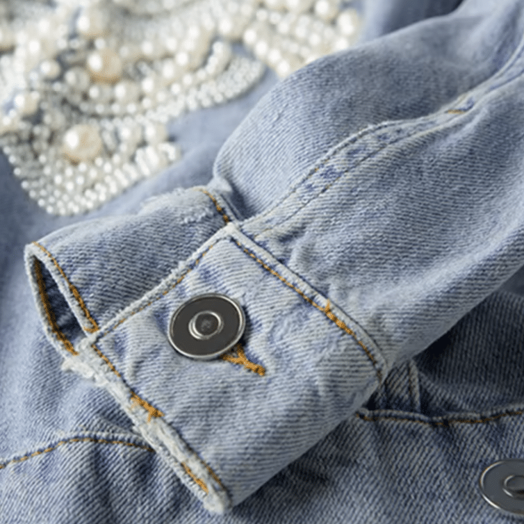 Veste western bleue en jean perles sur dos et manches (4)