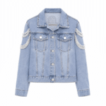 Veste western bleue en jean perles sur dos et manches (7)