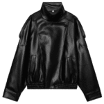 Blouson femme noir effet cuir oversize col montant années 80 (1)