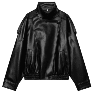 Blouson femme noir effet cuir oversize style années 80