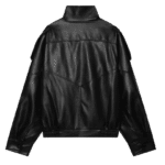 Blouson femme noir effet cuir oversize col montant années 80 (4)