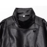 Blouson femme noir effet cuir oversize col montant années 80 (5)