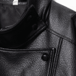Blouson femme noir effet cuir oversize col montant années 80 (6)