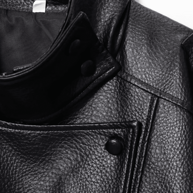 Blouson femme noir effet cuir oversize col montant années 80 (6)