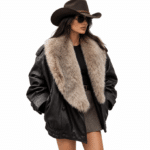 Blouson oversize marron rétro en cuir et fourrure synthétiques (3)