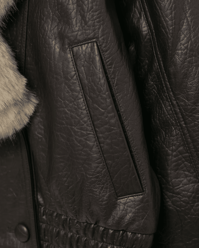 Blouson oversize marron rétro en cuir et fourrure synthétiques (4)