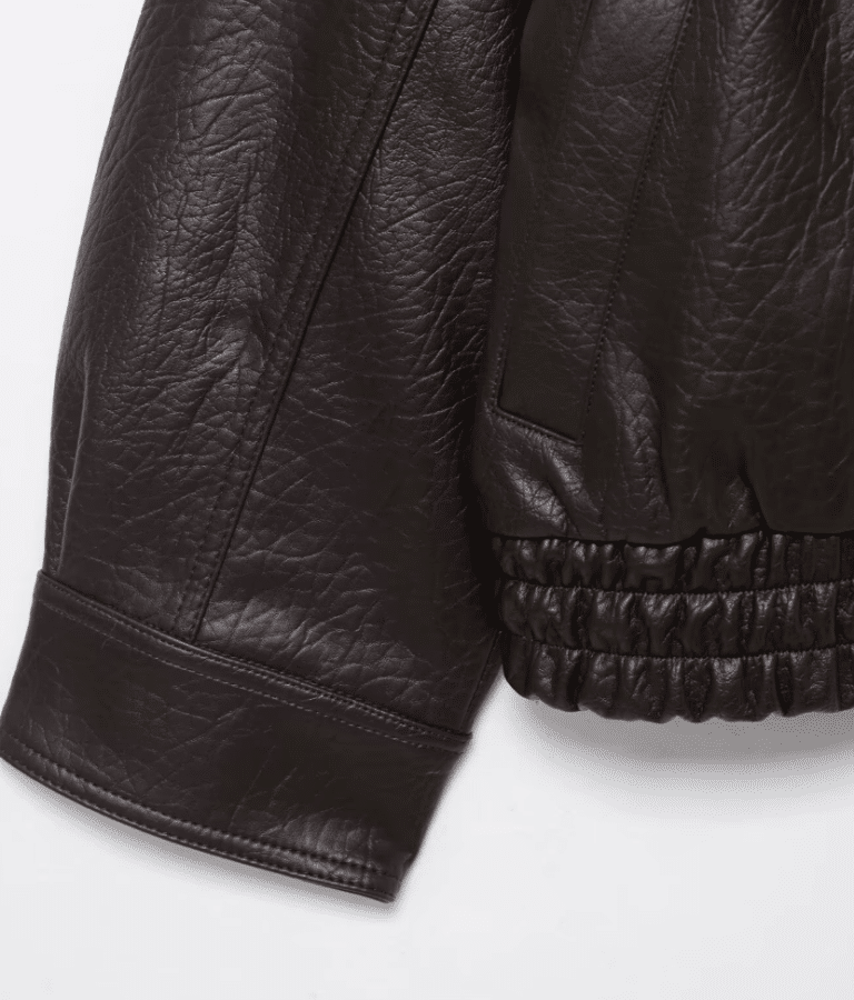Blouson oversize marron rétro en cuir et fourrure synthétiques (5)