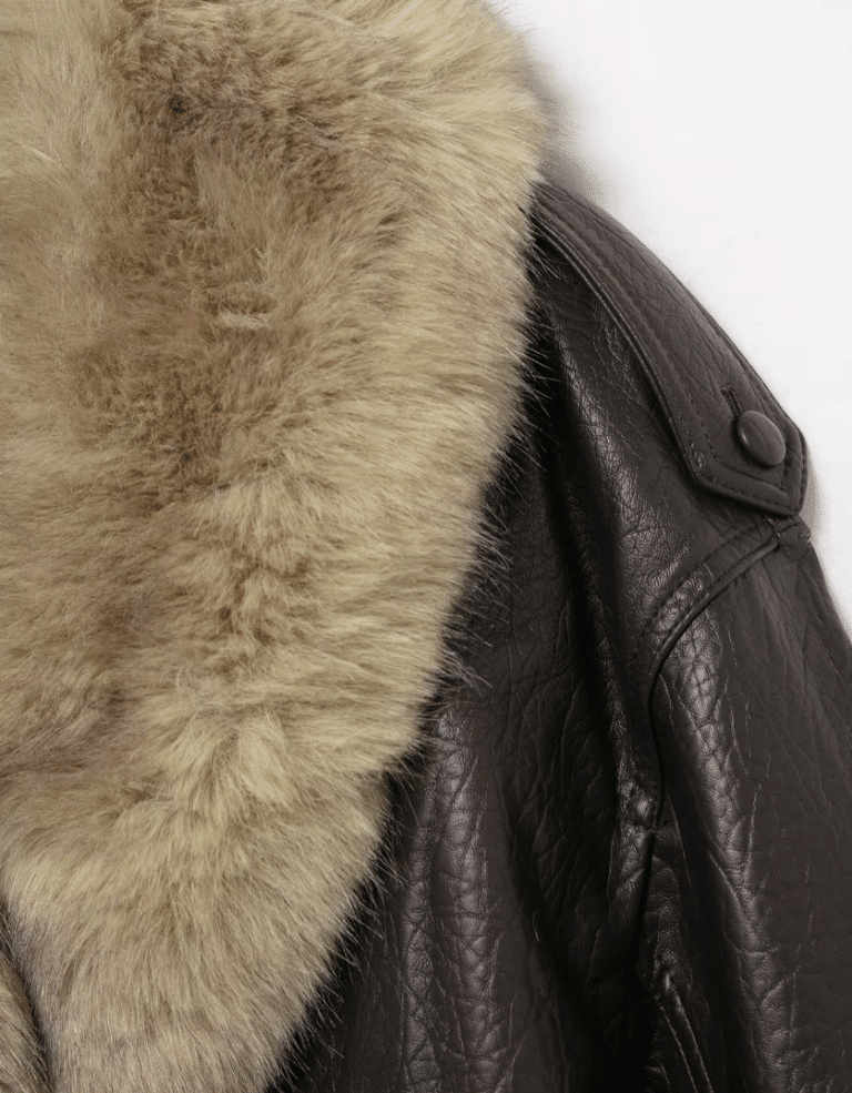 Blouson oversize marron rétro en cuir et fourrure synthétiques (6)