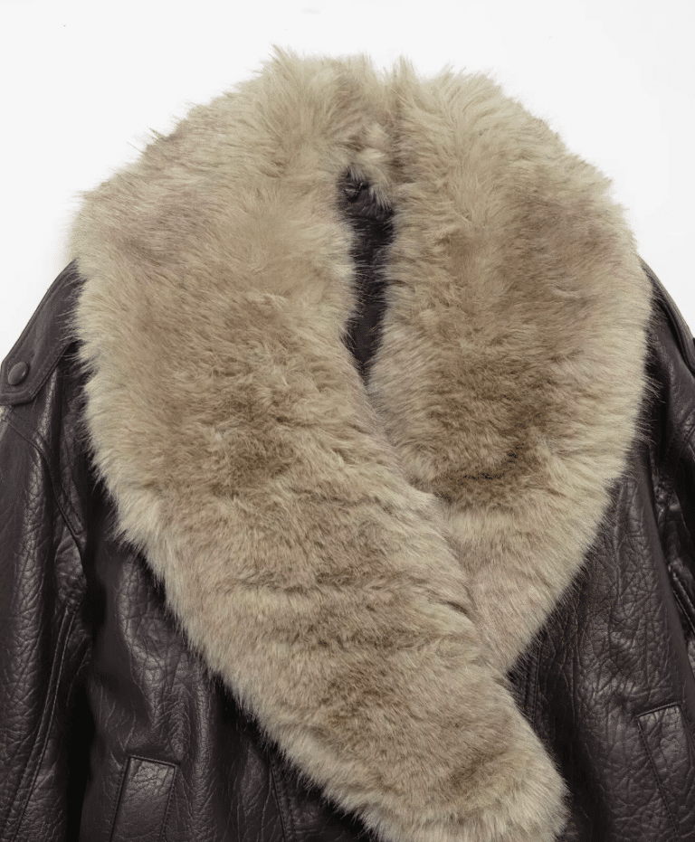 Blouson oversize marron rétro en cuir et fourrure synthétiques (7)