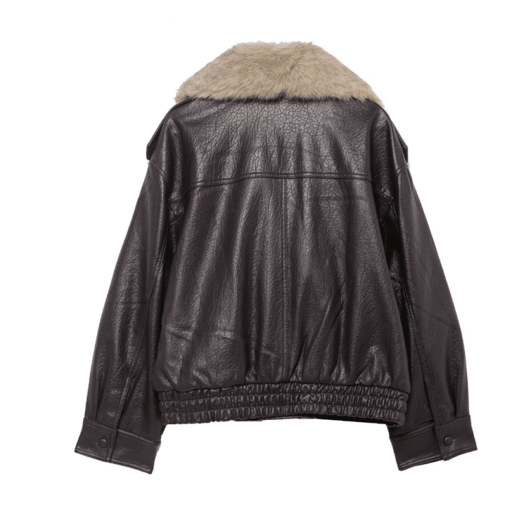 Blouson oversize marron rétro en cuir et fourrure synthétiques (8)