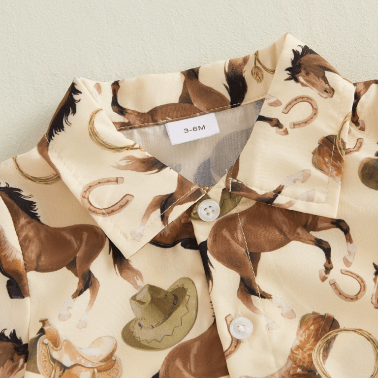 Body bébé cowboy beige chevaux (4)
