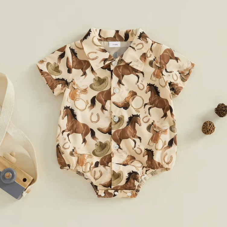 Body bébé cowboy beige chevaux (6)