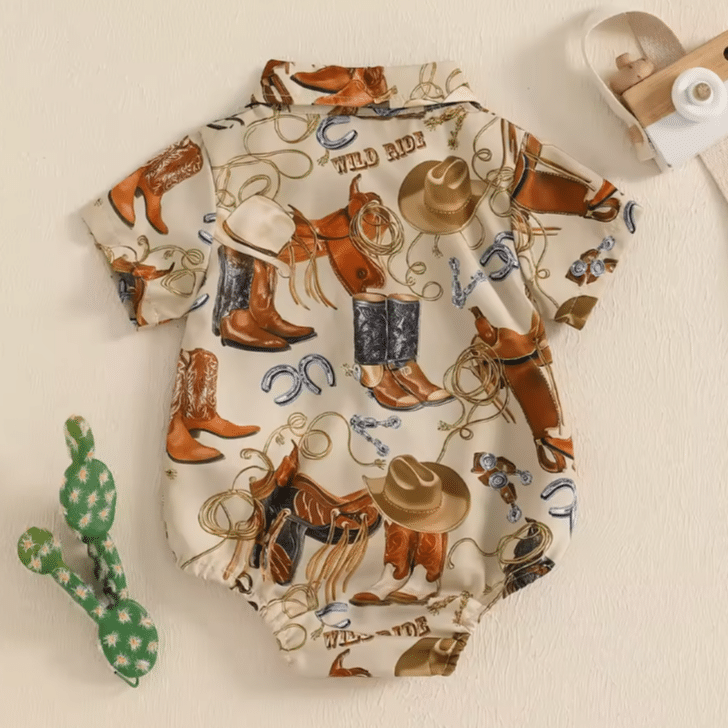 Body bébé cowboy beige western selles et bottes western (2)