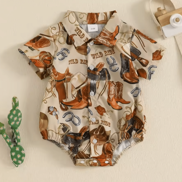 Body bébé cowboy beige western selles et bottes western (3)