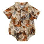 Body bébé cowboy beige western selles et bottes western (4)
