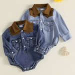 Body bébé cowboy bleu jean style western (1)
