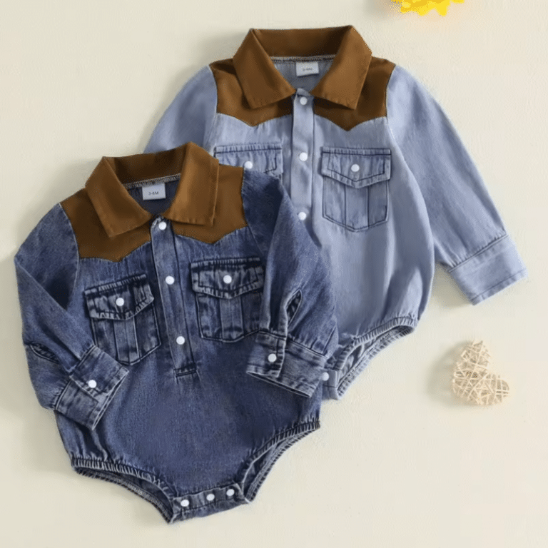 Body bébé cowboy bleu jean style western (1)