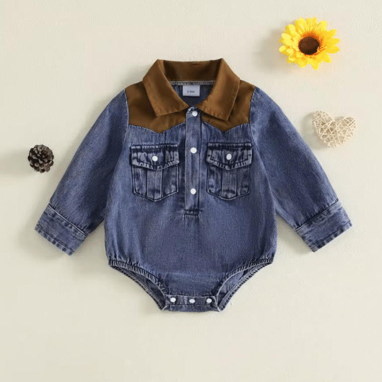 Body bébé cowboy bleu jean style western (3)