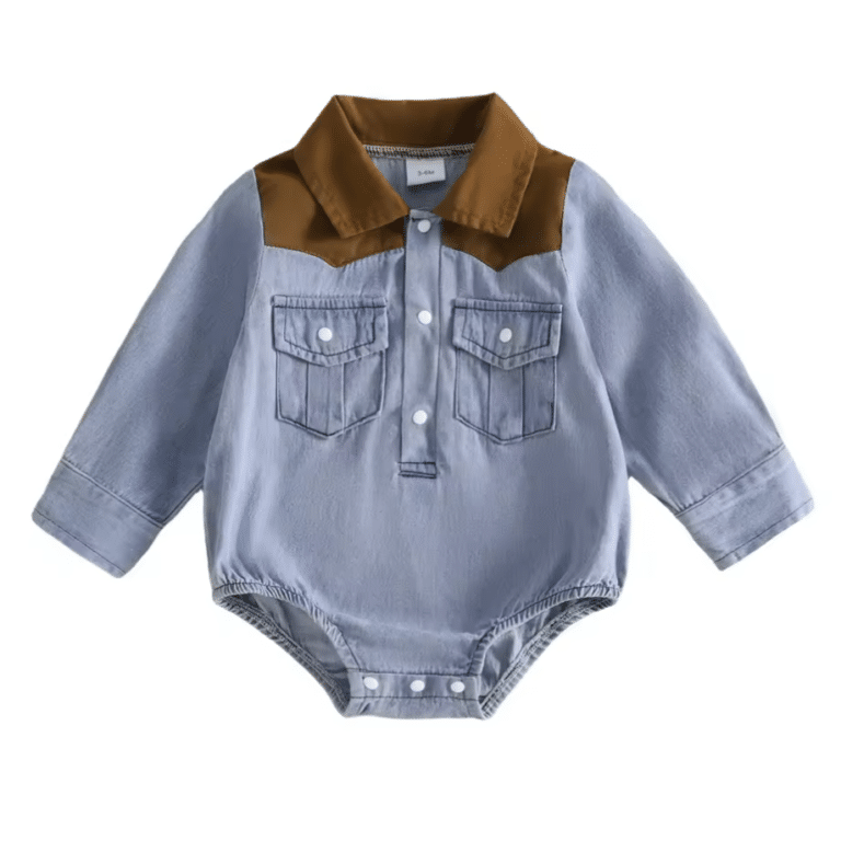 Body bébé cowboy bleu jean style western (4)