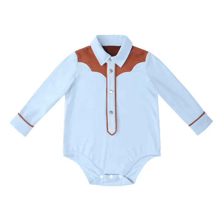 Body bébé cowboy bleu marron (1)