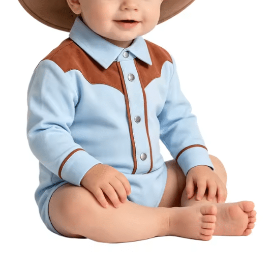 Body bébé cowboy bleu marron (2)