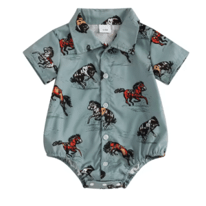 Body bébé cowboy bleu motifs chevaux