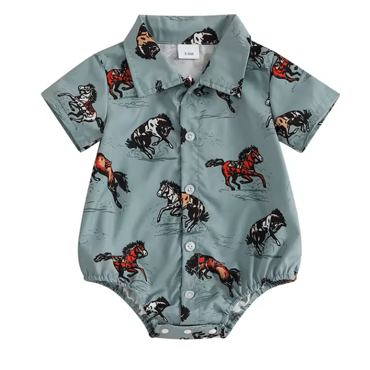 Body bébé cowboy bleu motifs chevaux (1)