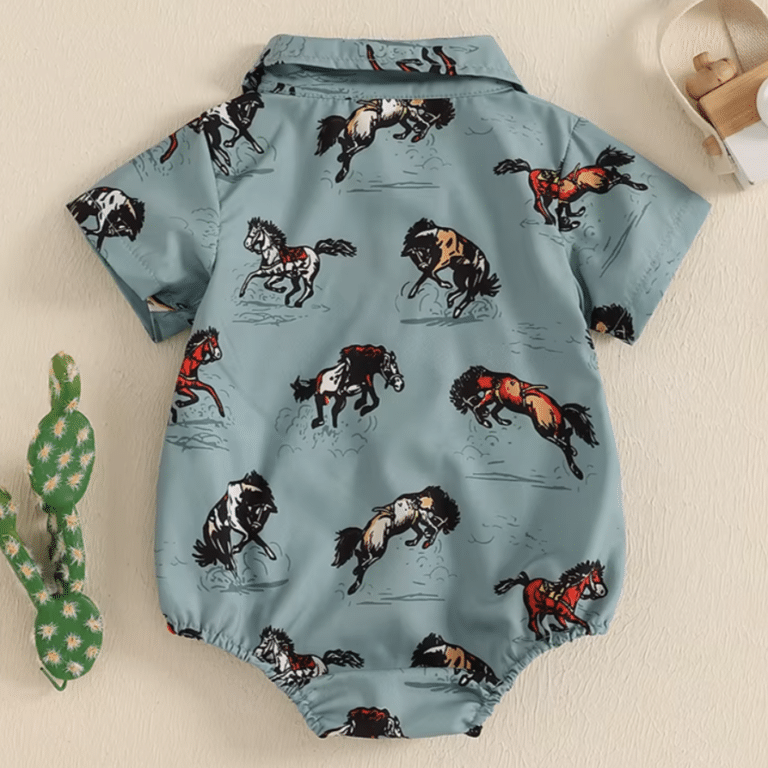 Body bébé cowboy bleu motifs chevaux (3)