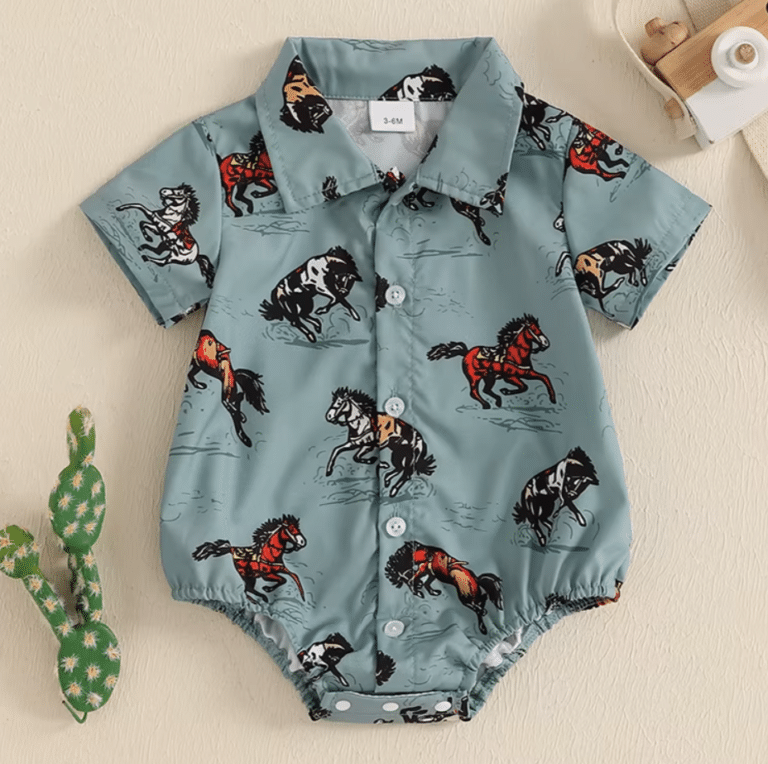 Body bébé cowboy bleu motifs chevaux (4)