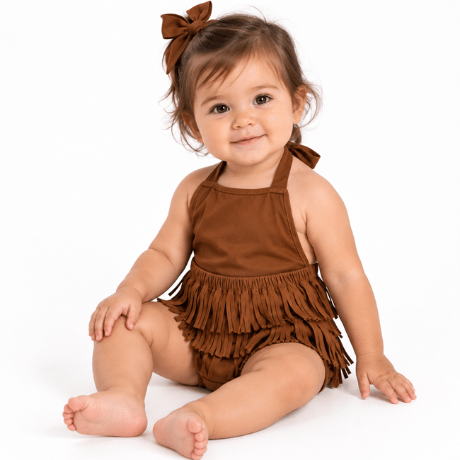 Body cowboy bébé marron à franges (2)