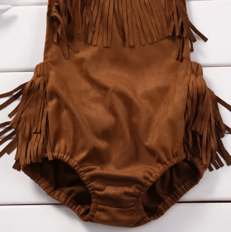 Body cowboy bébé marron à franges (3)