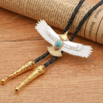 Bolo tie aigle argenté et doré pierre turquoise (1)