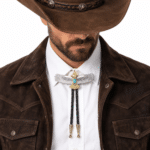 Bolo tie aigle argenté et doré pierre turquoise (2)