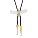 Bolo tie aigle argenté et doré pierre turquoise (3)