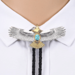 Bolo tie aigle argenté et doré pierre turquoise (4)