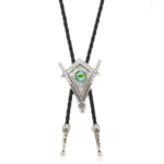 Bolo tie argenté maçonnique œil vert (3)