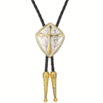 Bolo tie croix chrétienne dorée et argentée (1)
