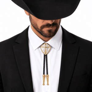 Bolo tie croix chrétienne dorée et argentée