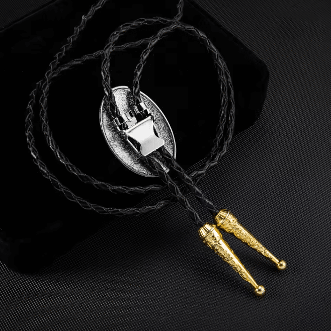 Bolo tie franc-maçon ovale doré et argenté (1)