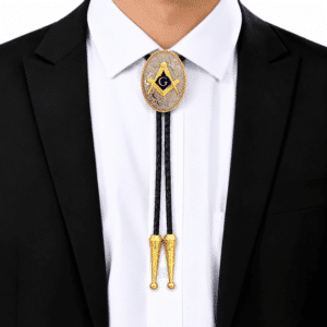 Bolo tie franc-maçon ovale doré et argenté