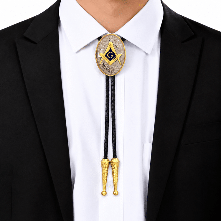 Bolo tie franc-maçon ovale doré et argenté (2)