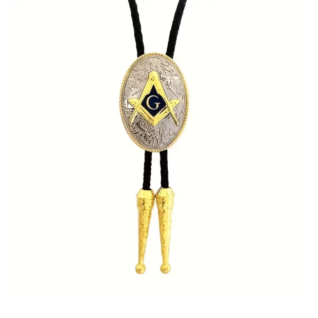 Bolo tie franc-maçon ovale doré et argenté (3)