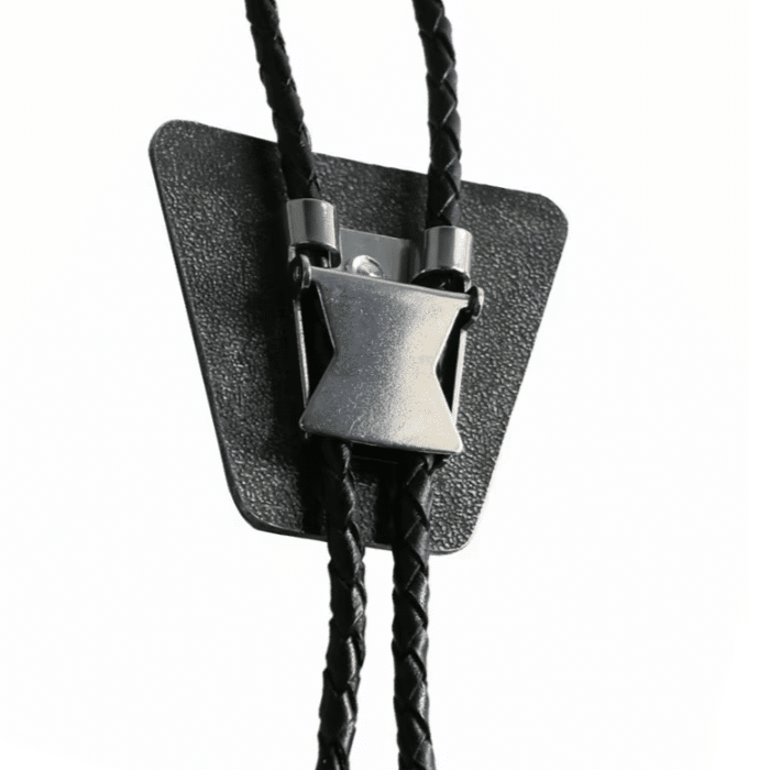 Bolo tie trapèze argenté noir à motif géométrique western (3)