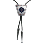 Bolo tie trapèze argenté noir à motif géométrique western (4)