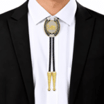 Bolo tie western chrétien fer à cheval doré et argenté (4)