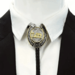 Bolo tie western chrétien fer à cheval doré et argenté (5)