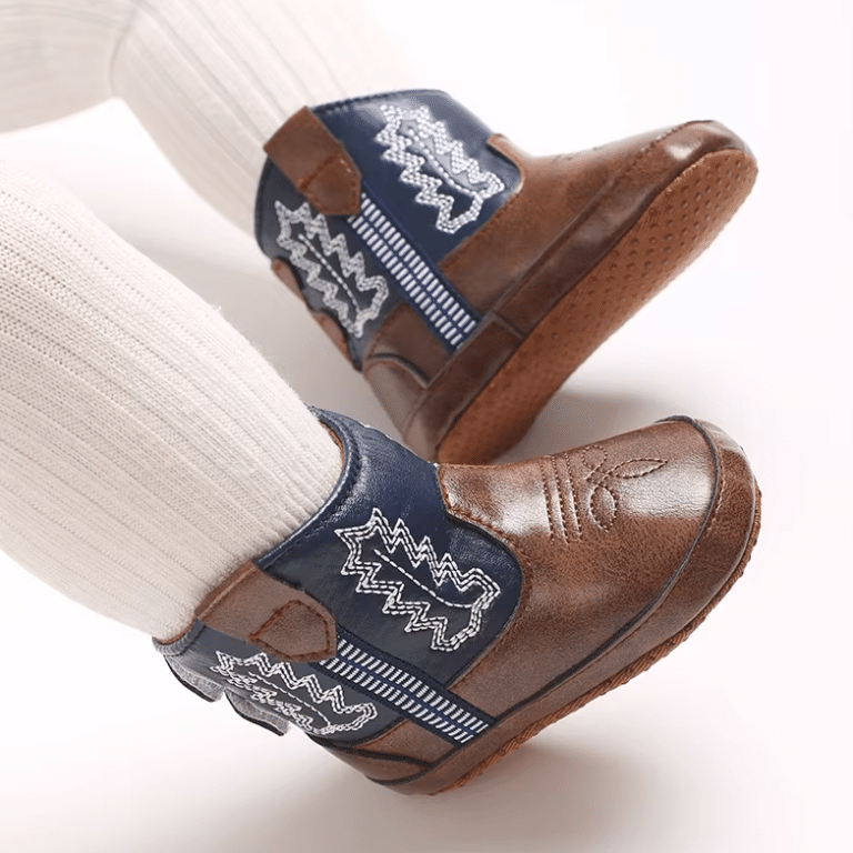 Bottes bébé cowboy marron bleu broderies western (1)