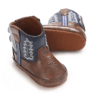 Bottes bébé cowboy marron bleu broderies western (2)